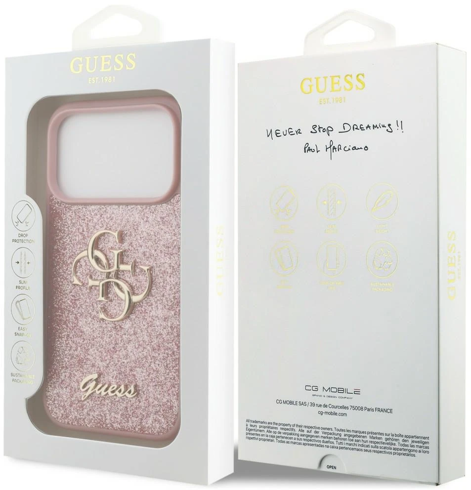 Dėklas Guess Fixed Glitter Big 4G Case for iPhone 17 Pro / 18 Pro - Rožinė