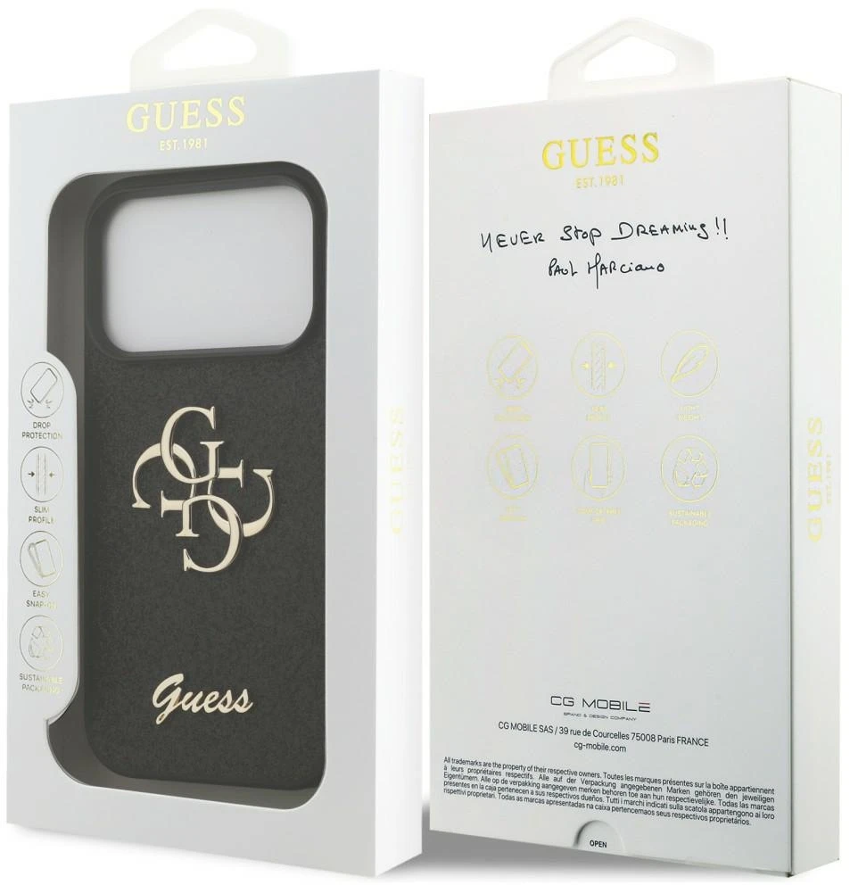 Dėklas Guess Fixed Glitter Big 4G Case for iPhone 17 Pro / 18 Pro - Juodas
