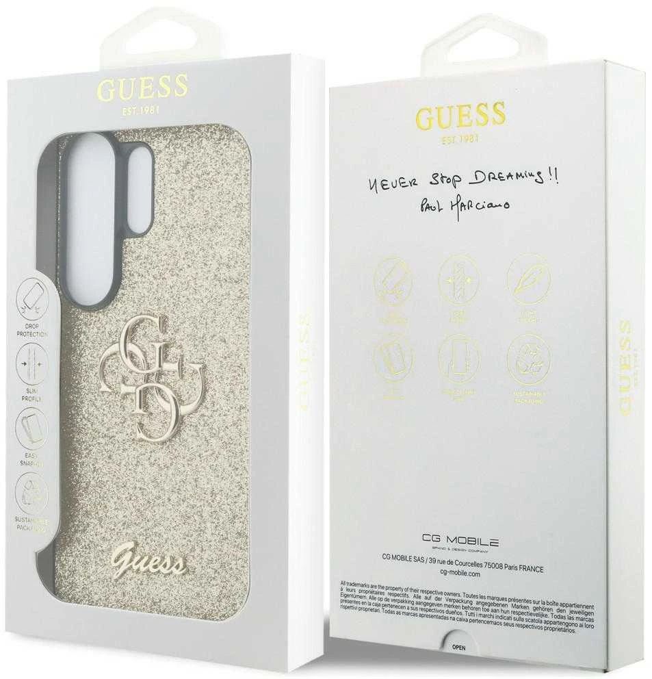 Dėklas Guess Fixed Glitter Big 4G Metal Logo Samsung Galaxy S26 Ultra auksinis