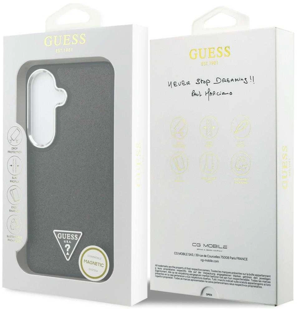 Dėklas Guess Fixed Glitter Triangle MagSafe Samsung Galaxy S26 juodos spalvos