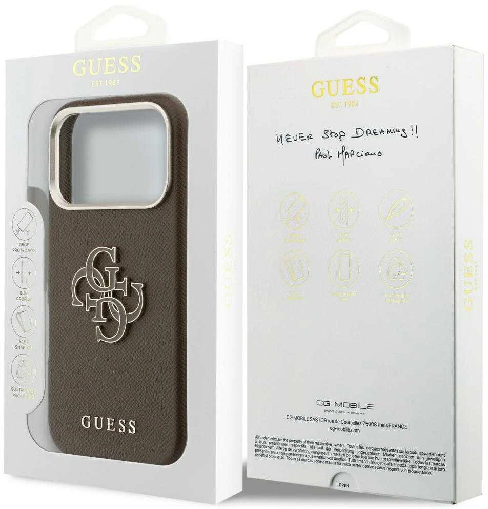 GUESS dėklas, skirtas IPHONE 17 Pro Max GUHCP17X5PS4RGGW (PU FW dervos logotipas) rudas