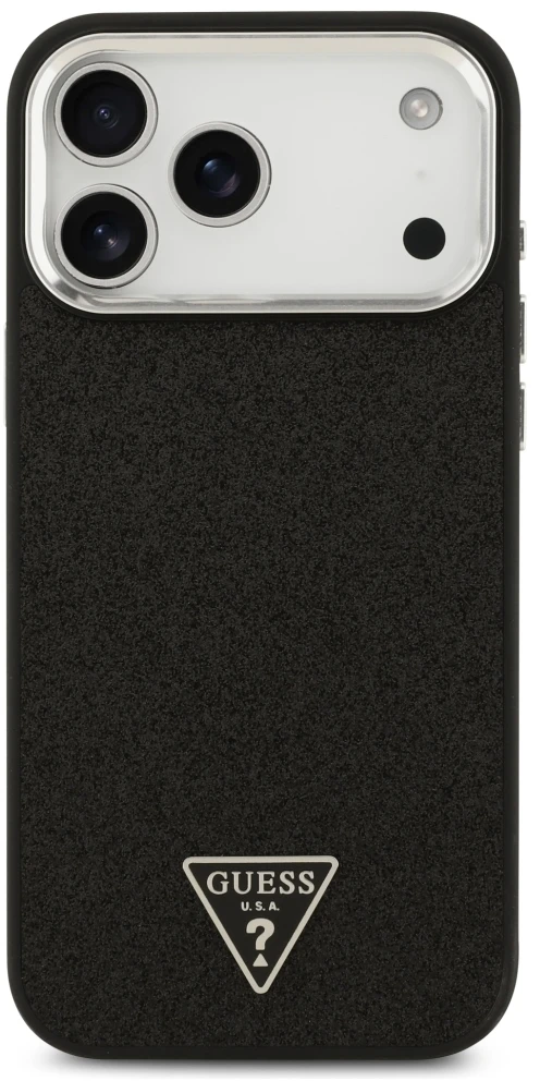 Dėklas Guess Glitter Triangle Logo MagSafe Case for iPhone 17 Pro Max / 18 Pro Max - Juodas