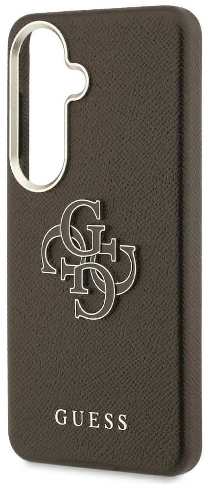 Guess PU 4G Resin Metal Logo dėklas skirtas Samsung Galaxy S26 Brown