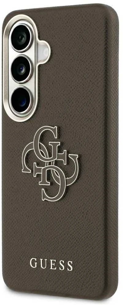 Guess PU 4G Resin Metal Logo dėklas skirtas Samsung Galaxy S26 Brown