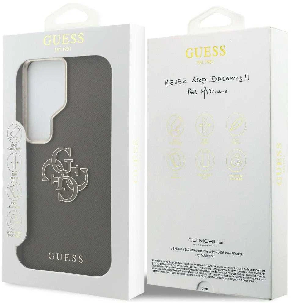 Guess PU 4G Resin Metal Logo dėklas skirtas Samsung Galaxy S26 Ultra rudos spalvos