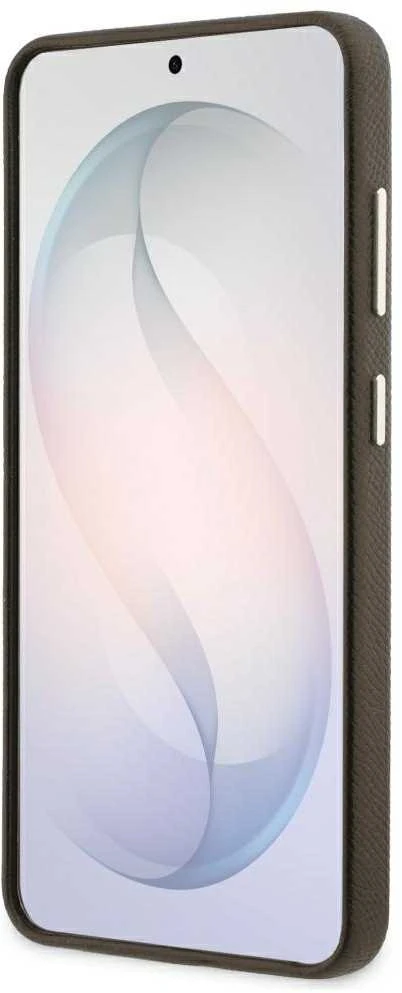Guess PU 4G Resin Metal Logo dėklas skirtas Samsung Galaxy S26 Brown