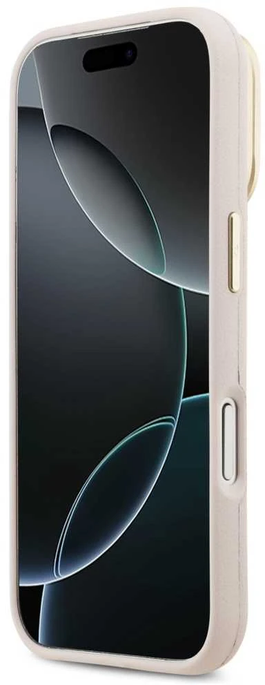 Guess PU Grained 4G Logo Stand Camera Frame dėklas skirtas Apple iPhone 17 Pro rožinės spalvos
