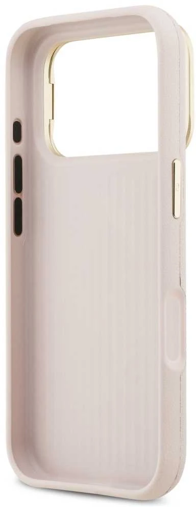 Guess PU Grained 4G Logo Stand Camera Frame dėklas skirtas Apple iPhone 17 Pro rožinės spalvos