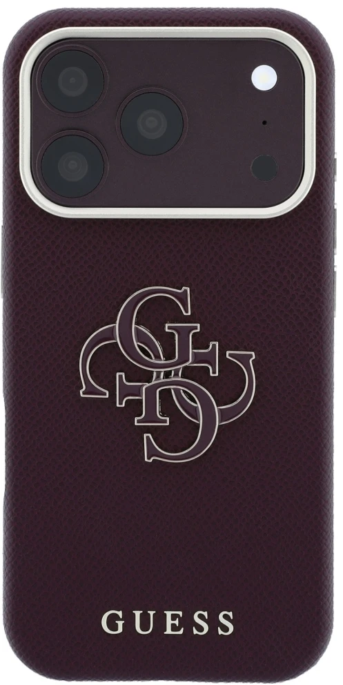 Guess Grained & Big Resin Logo dėklas, skirtas iPhone 18 Pro Max / 17 Pro Max, bordo spalvos