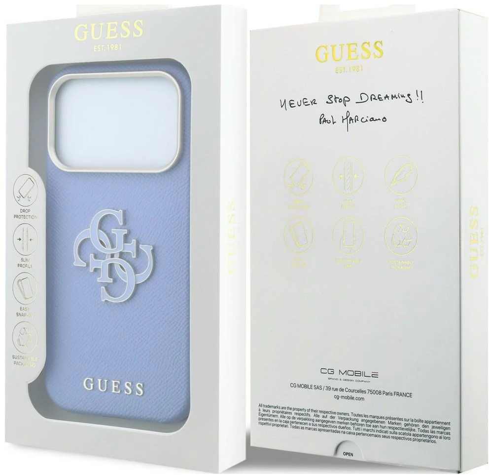 Dėklas Guess Grained & Big Resin Logo do iPhone 18 Pro Max / 17 Pro Max mėlyna