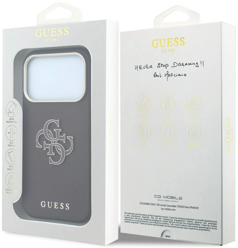 Guess Grained & Big Resin Logo dėklas, skirtas iPhone 18 Pro Max / 17 Pro Max, bordo spalvos