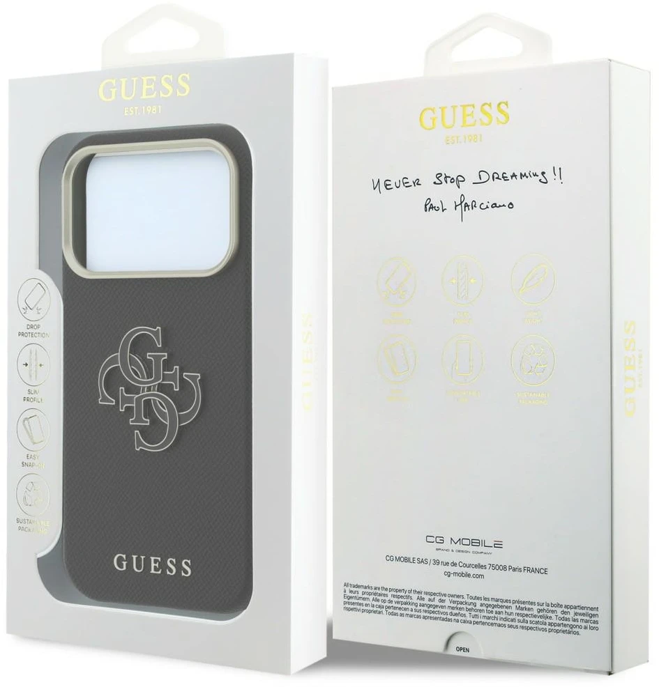 Dėklas Guess Grained & Big Resin Logo Case for iPhone 18 Pro Max / 17 Pro Max - Juodas