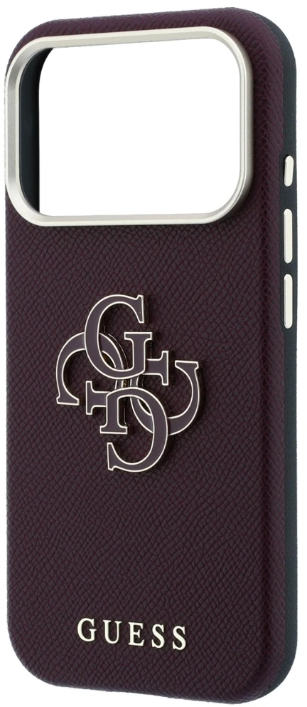 Guess Grained & Big Resin Logo dėklas, skirtas iPhone 18 Pro Max / 17 Pro Max, bordo spalvos