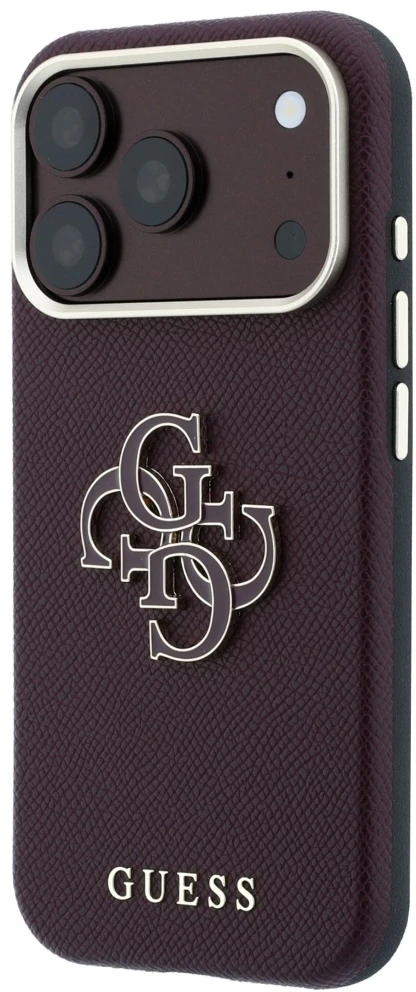 Guess Grained & Big Resin Logo dėklas, skirtas iPhone 18 Pro Max / 17 Pro Max, bordo spalvos