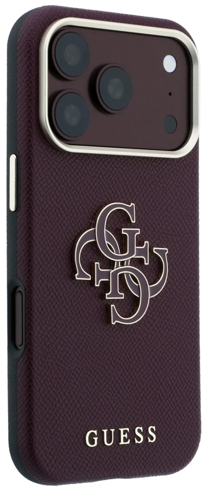 Guess Grained & Big Resin Logo dėklas, skirtas iPhone 18 Pro Max / 17 Pro Max, bordo spalvos