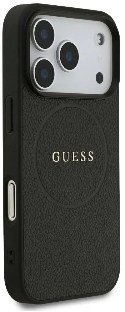Dėklas Guess Grained Gold Ring MagSafe do iPhone 18 Pro / 17 Pro juoda