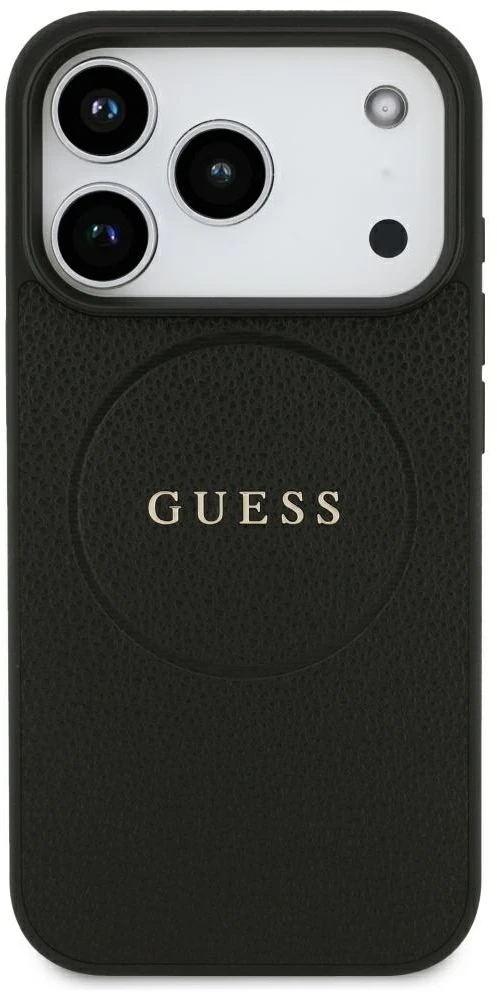 Dėklas Guess Grained Gold Ring MagSafe do iPhone 18 Pro / 17 Pro juoda