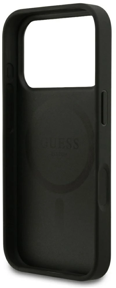 Dėklas Guess Grained Gold Ring MagSafe do iPhone 18 Pro / 17 Pro juoda