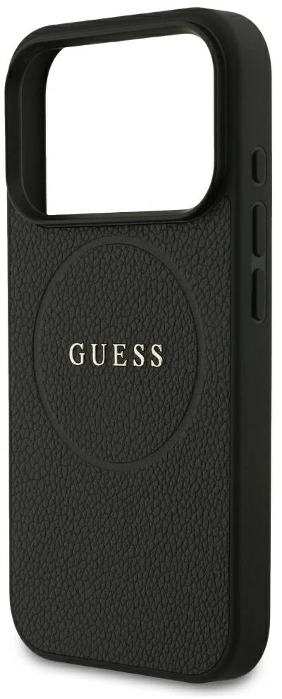 Dėklas Guess Grained Gold Ring MagSafe do iPhone 18 Pro / 17 Pro juoda
