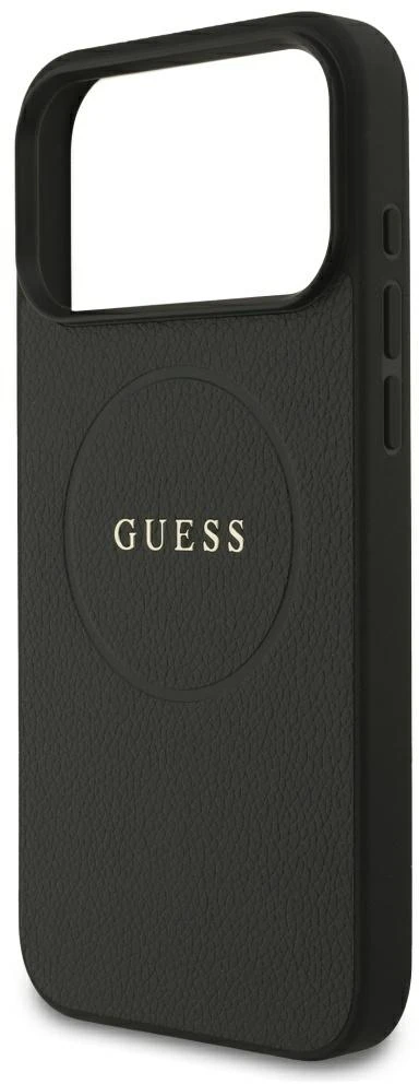 Dėklas Guess Grained Gold Ring MagSafe do iPhone 18 Pro Max / 17 Pro Max juoda