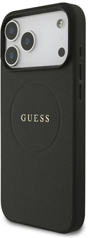 Dėklas Guess Grained Gold Ring MagSafe do iPhone 18 Pro Max / 17 Pro Max juoda
