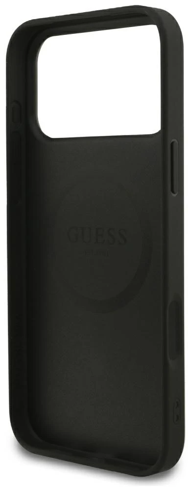 Dėklas Guess Grained Gold Ring MagSafe do iPhone 18 Pro Max / 17 Pro Max juoda