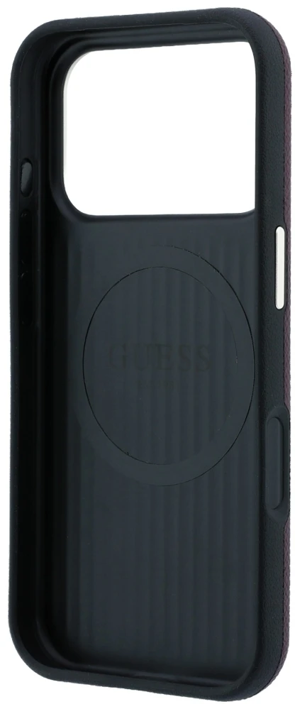 Dėklas Guess Grained Round Strass Logo MagSafe do iPhone 18 Pro Max / 17 Pro Max bordo spalvos