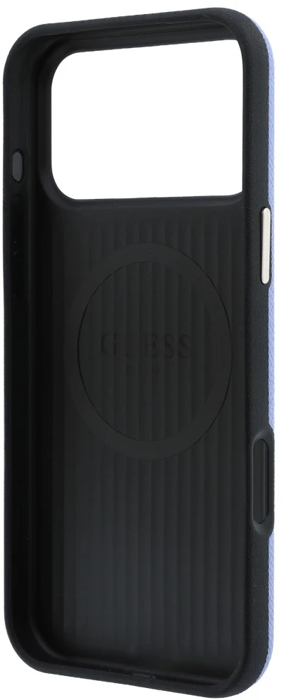 Dėklas Guess Grained Round Strass Logo MagSafe do iPhone 18 Pro / 17 Pro mėlyna