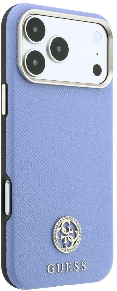 Dėklas Guess Grained Round Strass Logo MagSafe do iPhone 18 Pro / 17 Pro mėlyna