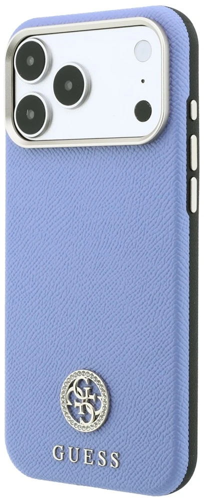 Dėklas Guess Grained Round Strass Logo MagSafe do iPhone 18 Pro / 17 Pro mėlyna