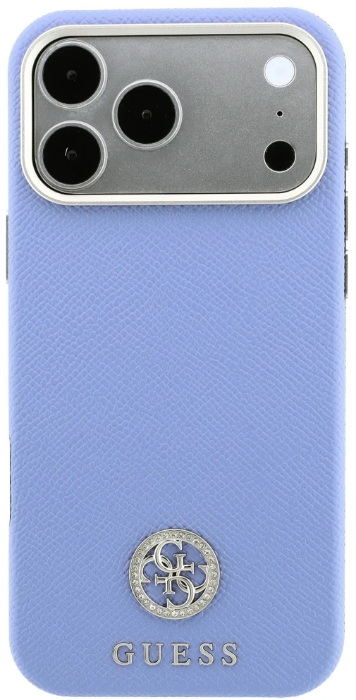 Dėklas Guess Grained Round Strass Logo MagSafe do iPhone 18 Pro / 17 Pro mėlyna