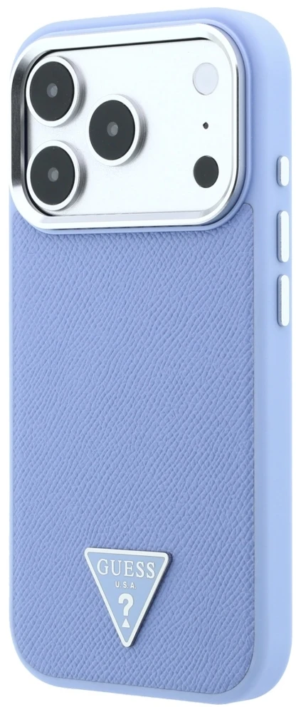 Dėklas Guess Grained Triangle Logo MagSafe do iPhone 18 Pro / 17 Pro mėlyna