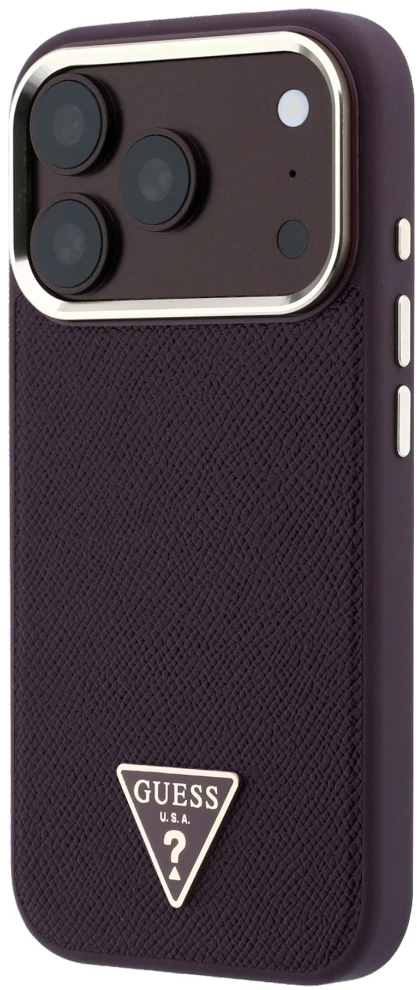 Dėklas Guess Grained Triangle Logo MagSafe case for iPhone 18 Pro Max / 17 Pro Max - burgundy
