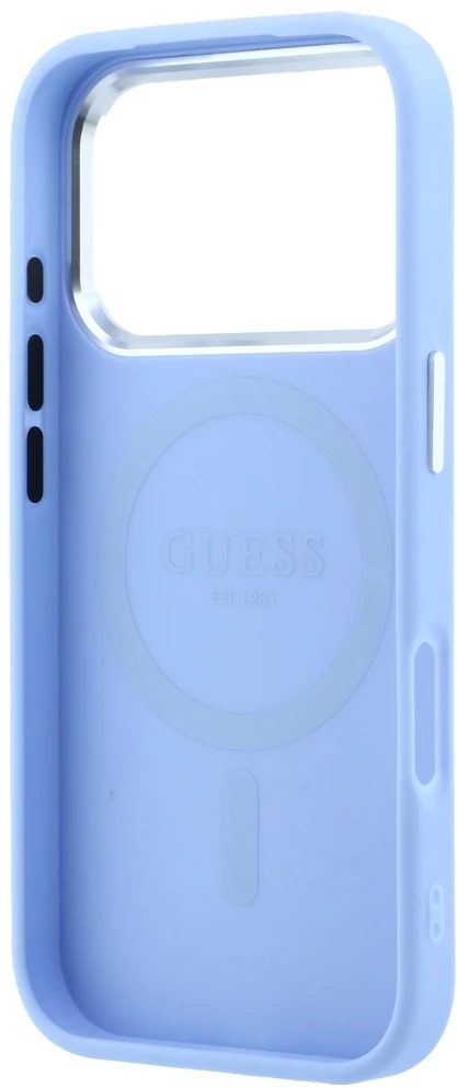 Dėklas Guess Grained Triangle Logo MagSafe do iPhone 18 Pro Max / 17 Pro Max mėlyna