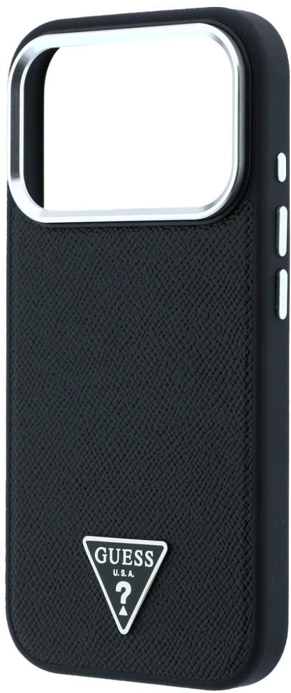 Dėklas Guess Grained Triangle Logo MagSafe do iPhone 18 Pro / 17 Pro juoda