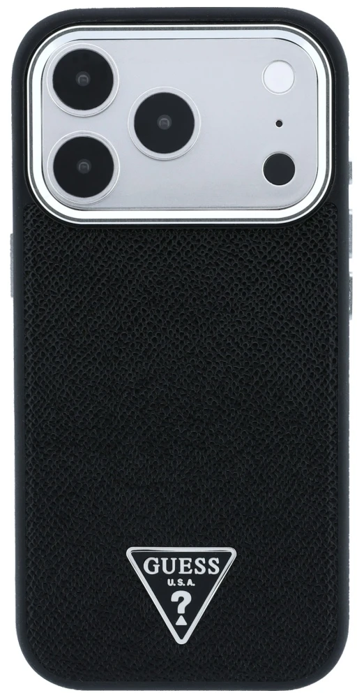 Dėklas Guess Grained Triangle Logo MagSafe do iPhone 18 Pro / 17 Pro juoda