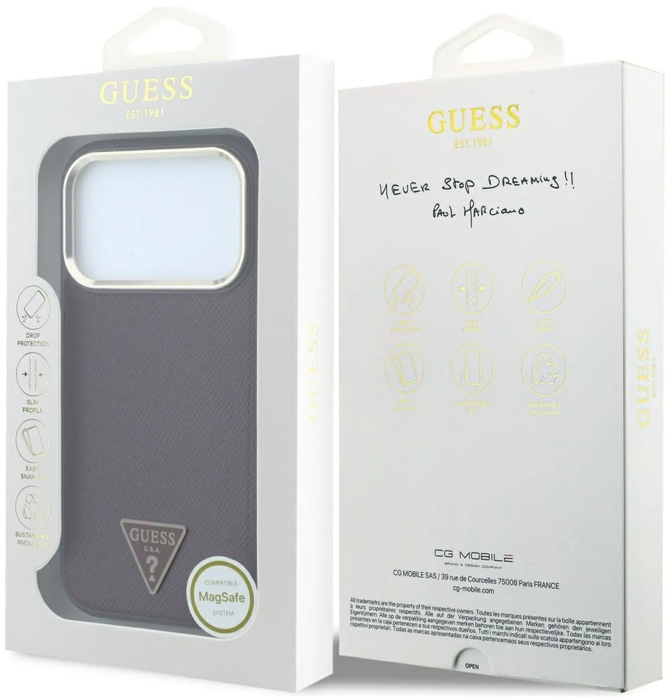 Dėklas Guess Grained Triangle Logo MagSafe case for iPhone 18 Pro Max / 17 Pro Max - burgundy