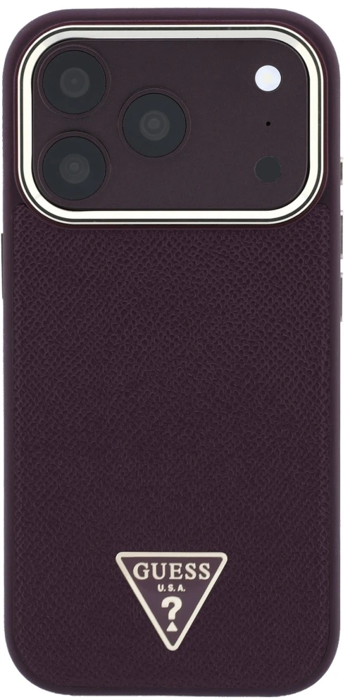 Dėklas Guess Grained Triangle Logo MagSafe case for iPhone 18 Pro / 17 Pro - burgundy