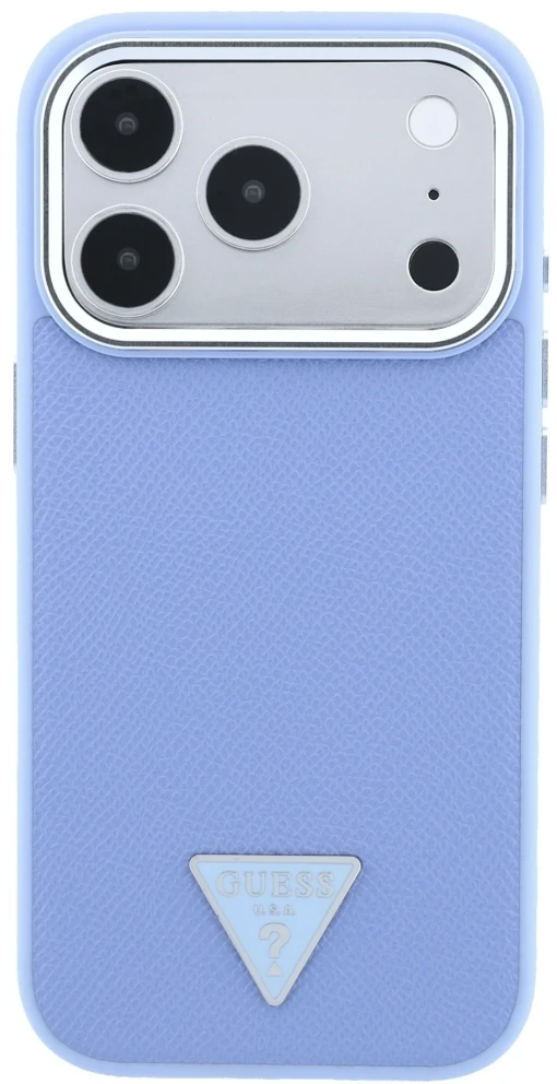 Dėklas Guess Grained Triangle Logo MagSafe do iPhone 18 Pro Max / 17 Pro Max mėlyna