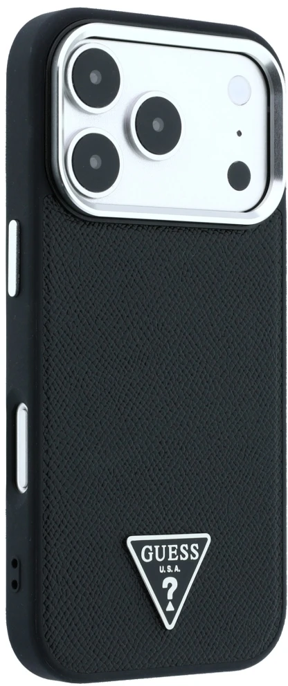 Dėklas Guess Grained Triangle Logo MagSafe do iPhone 18 Pro Max / 17 Pro Max juoda