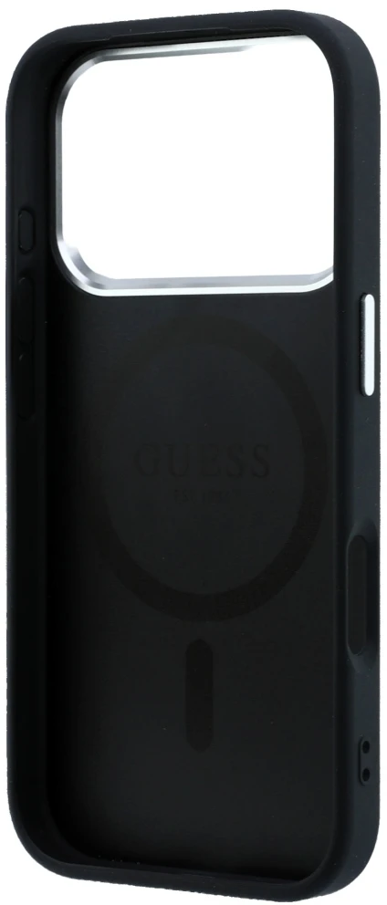 Dėklas Guess Grained Triangle Logo MagSafe do iPhone 18 Pro / 17 Pro juoda