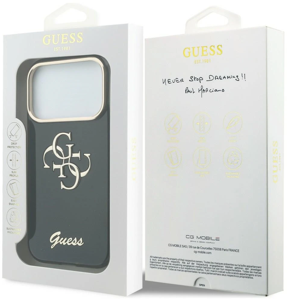 Dėklas Guess IML 4G Script Metal do iPhone 18 Pro Max / 17 Pro Max juoda