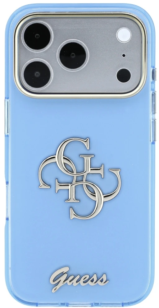 Dėklas Guess IML 4G Script Metal do iPhone 18 Pro / 17 Pro šviesiai mėlyna