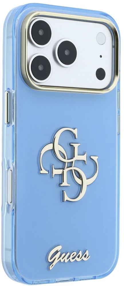 Dėklas Guess IML 4G Script Metal do iPhone 18 Pro / 17 Pro šviesiai mėlyna