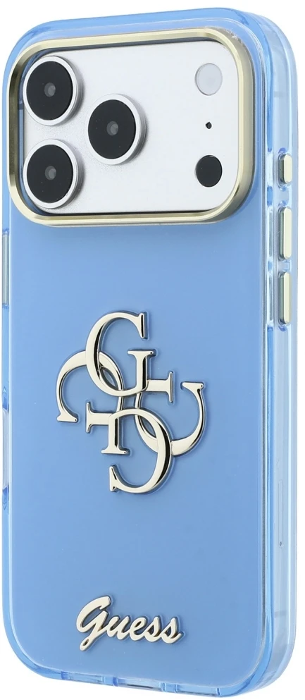 Dėklas Guess IML 4G Script Metal do iPhone 18 Pro / 17 Pro šviesiai mėlyna