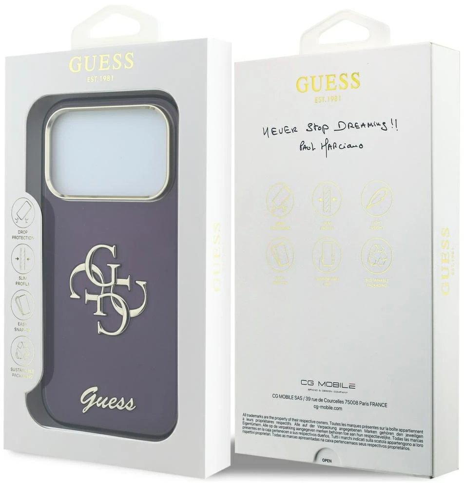 Dėklas Guess IML 4G Script Metal case for iPhone 17 Pro / 18 Pro - burgundy