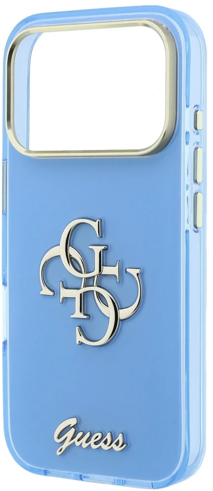 Dėklas Guess IML 4G Script Metal do iPhone 18 Pro / 17 Pro šviesiai mėlyna