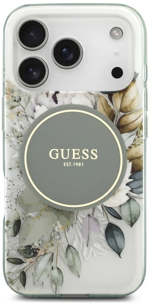 Dėklas Guess IML Flower & Tonal Circle MagSafe do iPhone 18 Pro / 17 Pro žalia