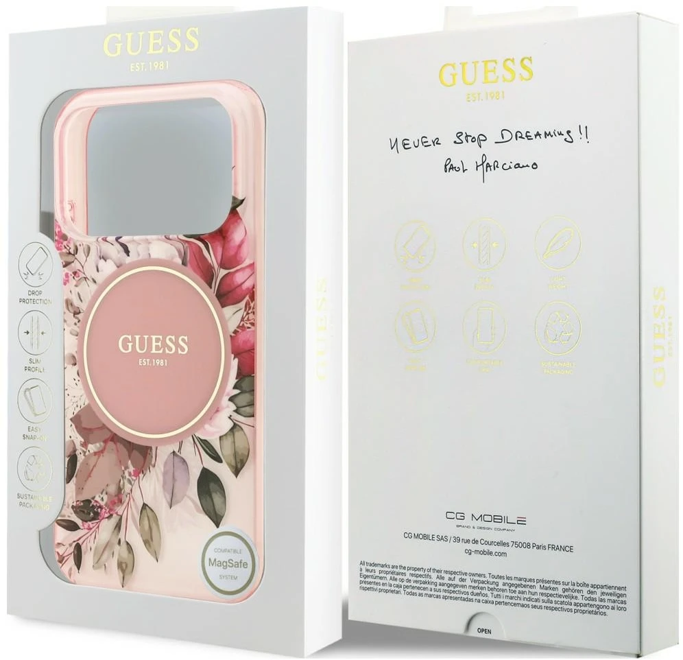 Dėklas Guess IML Flower & Tonal Circle MagSafe do iPhone 18 Pro Max / 17 Pro Max rožinė