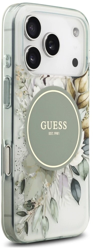 Dėklas Guess IML Flower & Tonal Circle MagSafe do iPhone 18 Pro / 17 Pro žalia